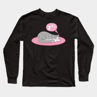 Sleeping Grey Tabby Cat Long Sleeve T-Shirt